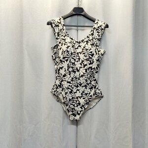 Lands End One-Piece Tugless Low-Leg Tummy Control 18W Swimsuit V-Back Cut-Out